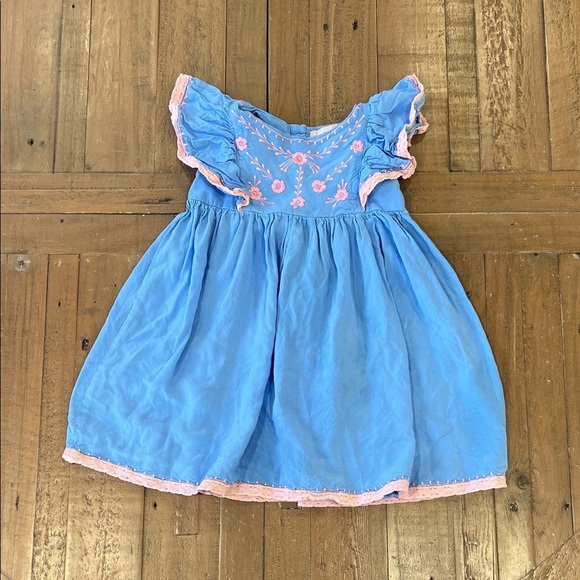 bela & nuni Other - Bela & nuni pink floral embroidered flutter sleeve blue dress 3T